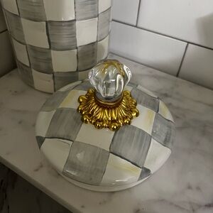 LID ONLY MACKENZIE CHILDS Checkered Ceramic lid  with Gold Accent